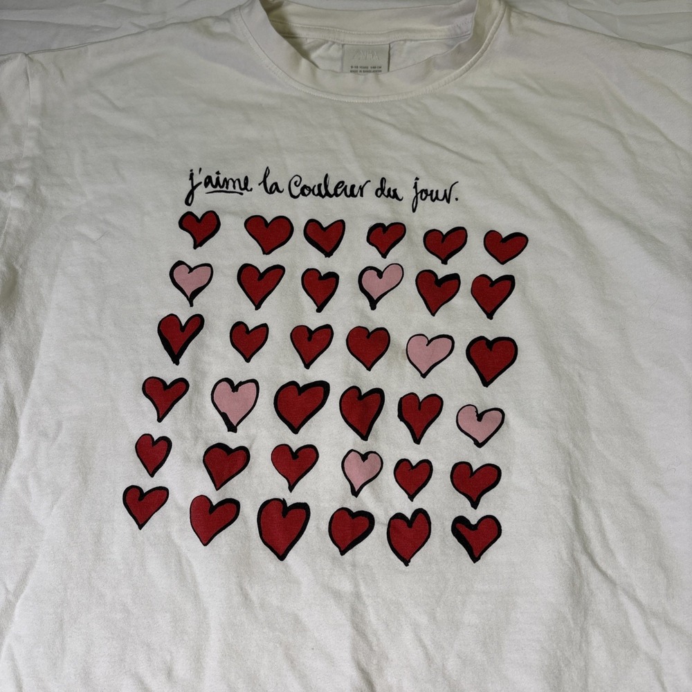 ZARA Kids T Shirt 9-10 Years Red Hearts Graphic Cotton Shirt Valentine